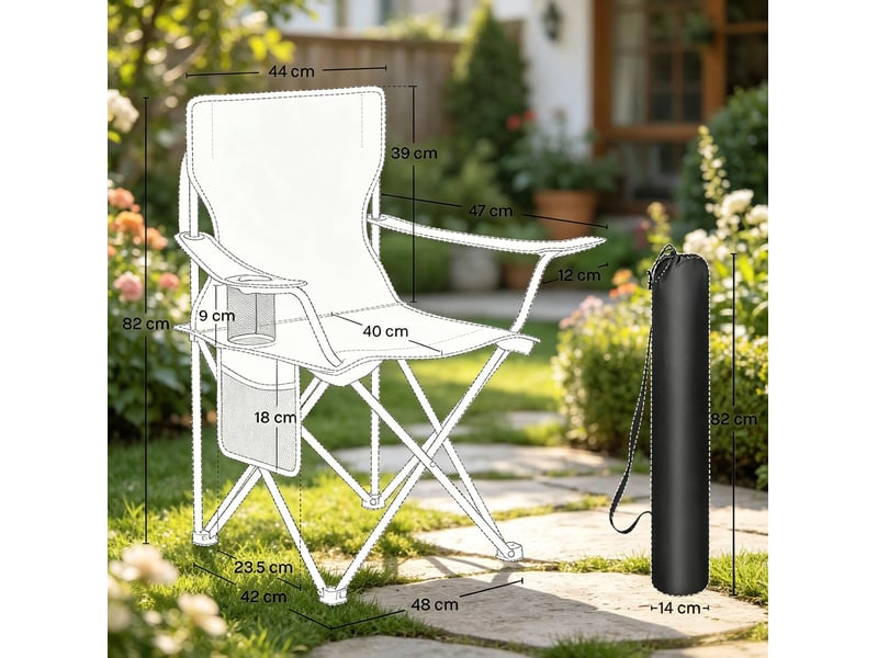  Lot de 2 chaises de camping pliantes 47x76x80,5 cm – gris foncé – porte-gobelet, poche filet et sacs  - Conforama C
