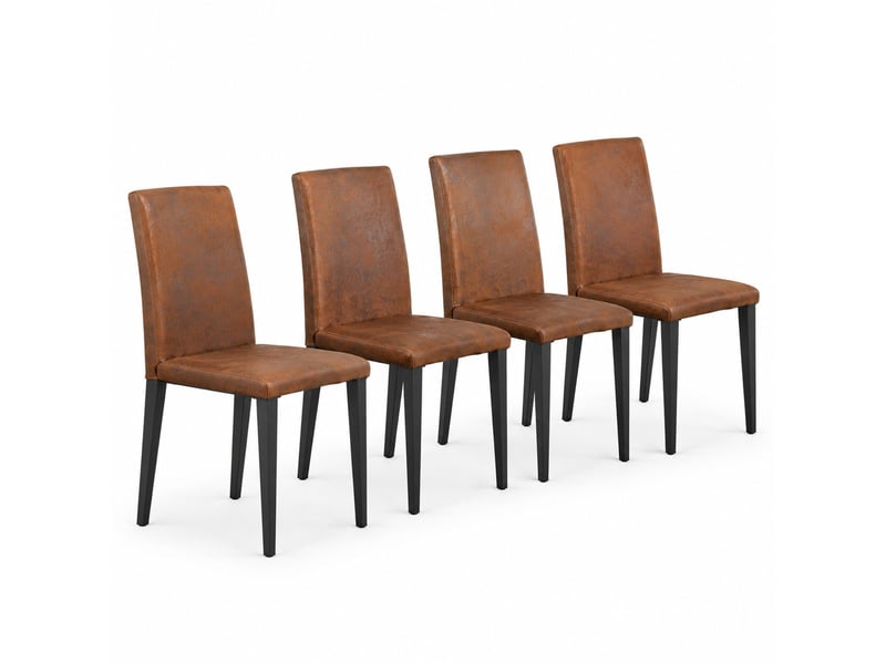  Chaises de salle à manger lot de 4 à dossier ergonomique  - pieds métal, tissu effet daim marron et noir  - Conforama A