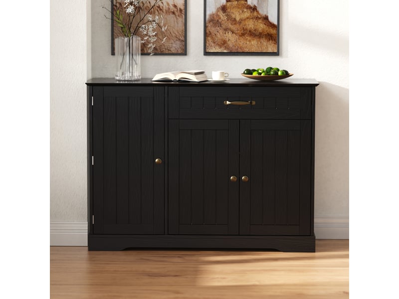  Buffet avec 3 portes et 1 tiroir noir en mdf  - Conforama D