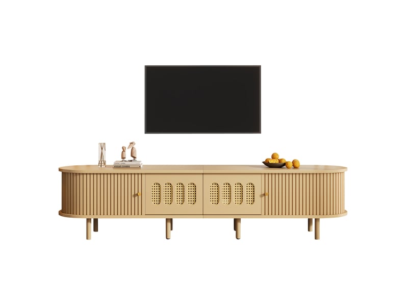  Meuble tv 180x40x40 cm avec portes et tiroirs coloris bois clair  - Conforama A