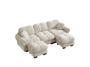 Canapé d'angle, canapé 3 places, avec pouf, style cloud, pour salon, mobilier pour espace de vie, kaki clair