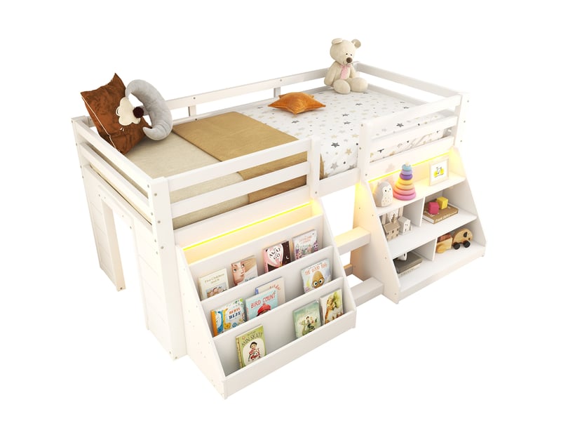  Lit mi-hauteur enfant 90x200 cm avec rangements led blanc  - Conforama A
