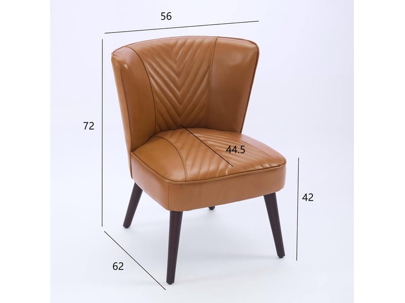 Fauteuil de salon avec surpiqûres diagonales et structure stable en cuir et bois d'hévéa marron clair 62 × 58 × 49 cm - Conforama D