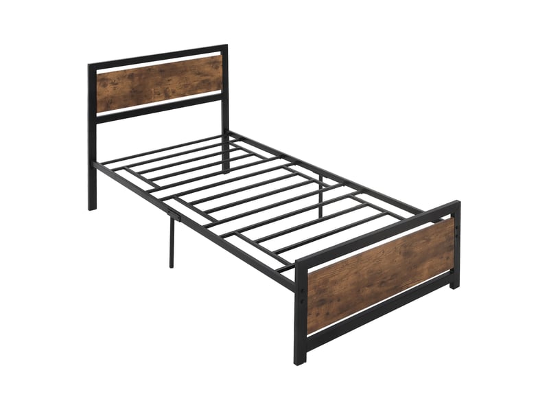  Cadre de lit simple 90x200 en métal et bois, style industriel vintage avec lattes intégrées  - Conforama B