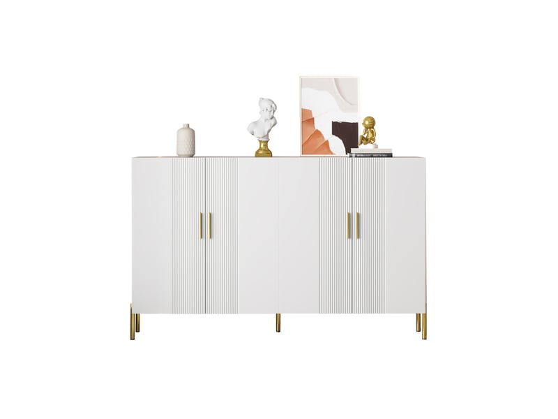 Buffet de rangement 160x36x100 cm, avec 4 portes, panneaux réglables, pour salon, cuisine, panneau de particules blanc - Conforama A