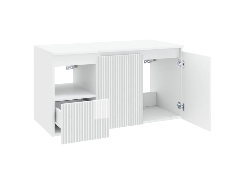  Ensemble de mobilier de salle de bain 2 pc blanc brillant cf64008  - Conforama D