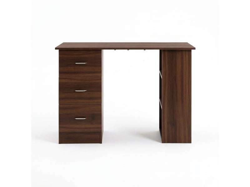  Bureau informatique noyer 120 cm avec 3 tiroirs et étagères réversibles  - Conforama A
