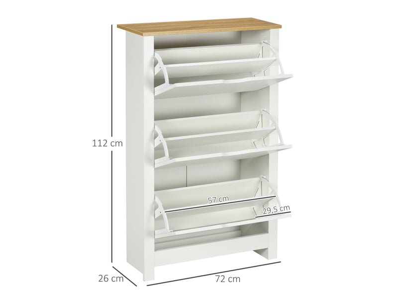  Meuble à chaussures avec 3 compartiments rabattables, plateau de rangement, pour entrée, blanc, 72 × 26 × 112 cm  - Conforama E