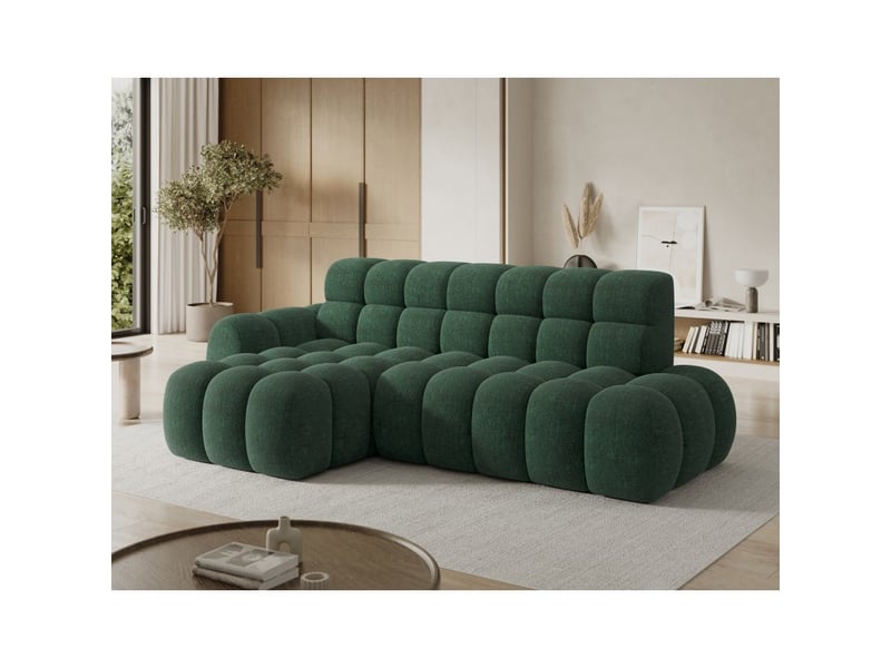  Canapé d'angle convertible bulla 3 places vert émeraude angle gauche – tissu bouclette avec extension d'assise électrique  - Conforama B