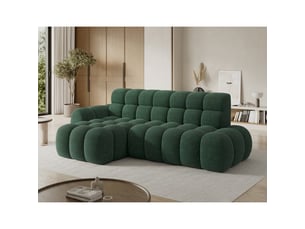Canapé d'angle convertible bulla 3 places vert émeraude angle gauche – tissu bouclette avec extension d'assise électrique