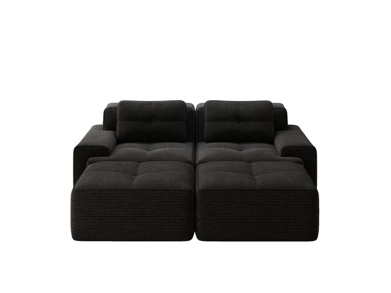  Canapé modulable 2 places en velours côtelé noir avec ottoman  - Conforama A