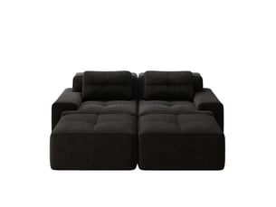 Canapé modulable 2 places en velours côtelé noir avec ottoman