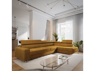 Canapé d'angle droit convertible MASSENO  5 places Velours jaune avec coffre de rangement