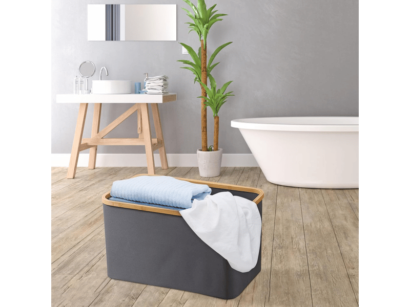  Panier à linge pliable en bambou, bacs de rangement, pour chambre et salle de bain (gris, 45 x 30 x 24 cm)  - Conforama E