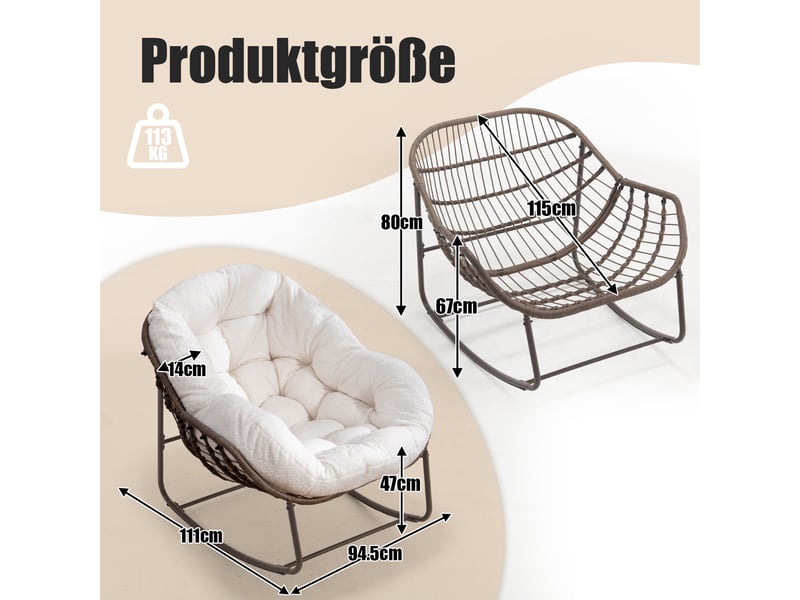  Cocon - fauteuil à bascule en rotin naturel - forme œuf et coussin beige - confortable pour salon, véranda ou chambre  - Conforama C