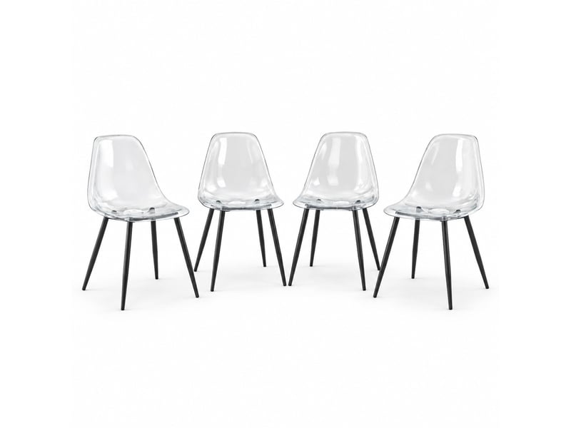 Lot de 4 chaises de salle à manger en plastique transparent, métal noir - Conforama A