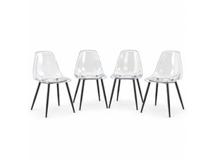 Lot de 4 chaises de salle à manger en plastique transparent, métal noir