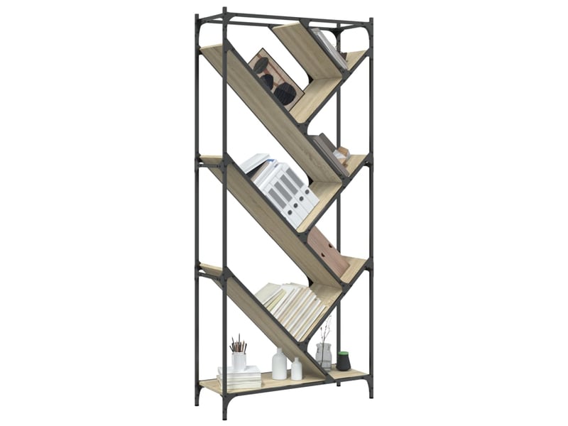  Bibliothèque, meuble de rangement salon chêne sonoma 79x30x180 cm bois ingénierie et métal  - Conforama D
