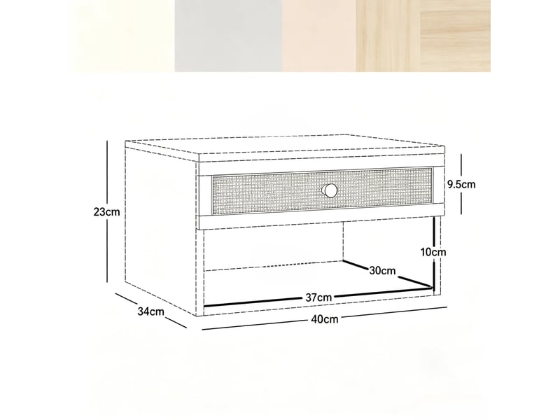  Lot de 2 tables de chevet murales 40 x 34 x 23 cm avec tiroir, naturel  - Conforama C