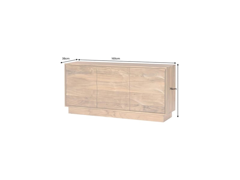 Buffet sonora 160 cm en bois d'acacia marron – 3 portes push-to-open et façades en relief - Conforama C