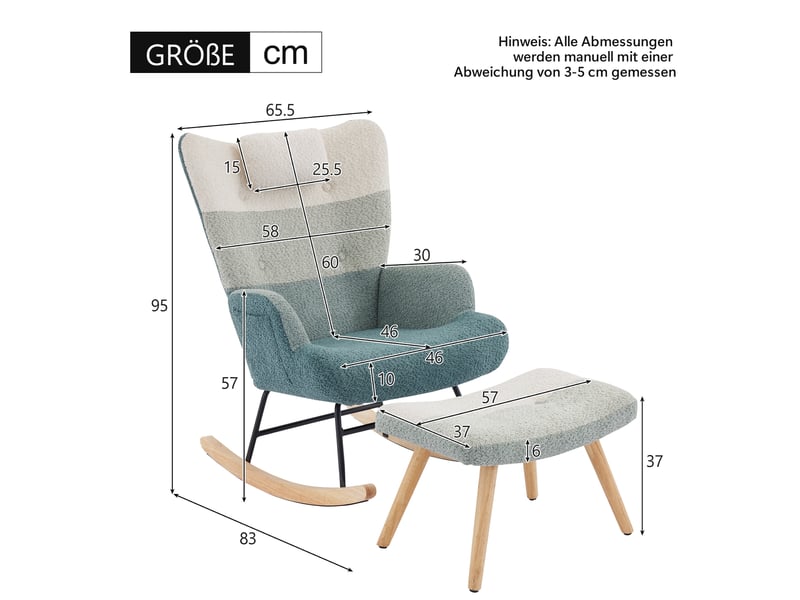  Fauteuil à bascule ergonomique avec pouf et poche latérale, dossier haut, en tissu bouclé multicolore  - Conforama D