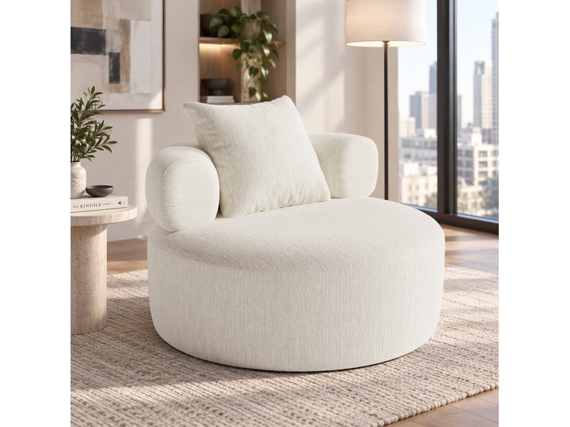  Fauteuil de relaxation rond en chenille beige 100 cm evryae  - Conforama C