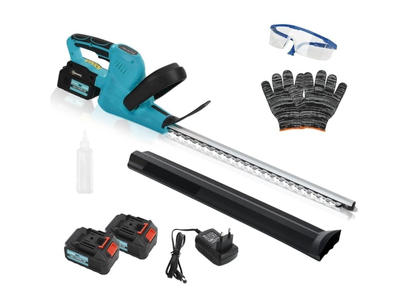  Taille-haies électrique sans fil 86 x 17 x 17 cm bleu en métal, lame 51 cm, moteur sans balais pour haies et arbustes  - Conforama A