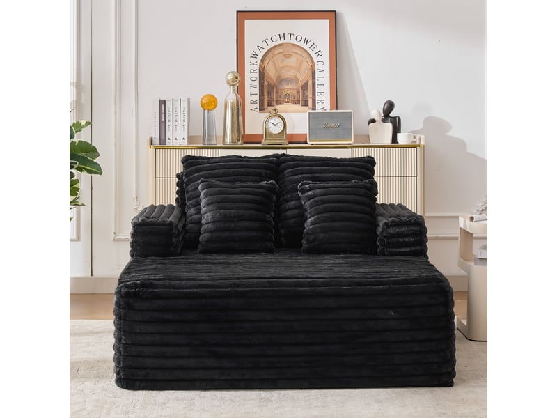  Fauteuil 2 places - 135x128x86 cm - lit convertible chaiselongue surdimensionnée avec porte-gobelets et velours - noir  - Conforama C