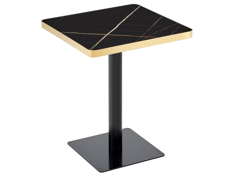  Table à manger carrée 60 x 60 x 74 cm avec plateau uv aspect marbre, piètement en métal noir  - Conforama A