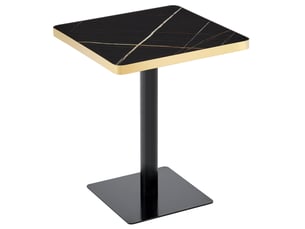 Table à manger carrée 60 x 60 x 74 cm avec plateau uv aspect marbre, piètement en métal noir