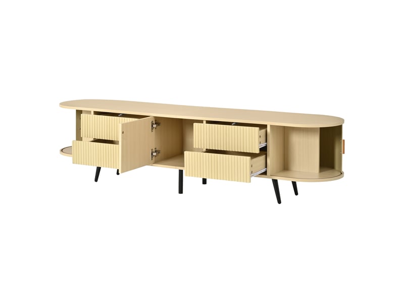  Meuble tv ovale effet bois 180 cm, 4 tiroirs, porte à lamelles, jusqu’à 80  - Conforama D