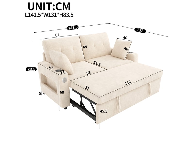  Canapé convertible 2 places avec couchage, led et rangements evryae  - Conforama E