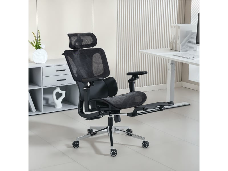  Belrae chaise de bureau ergonomique inclinable réglable noir  - Conforama B