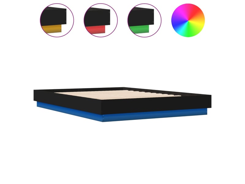 Lit double- lit adulte - cadre de lit avec led sans matelas noir 150x200 cm - Conforama A