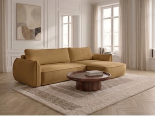 Canapé d'angle réversible convertible <strong>BOBOCHIC</strong> <strong>ESMEE</strong> 3 places Tissu jaune avec coffre de rangement