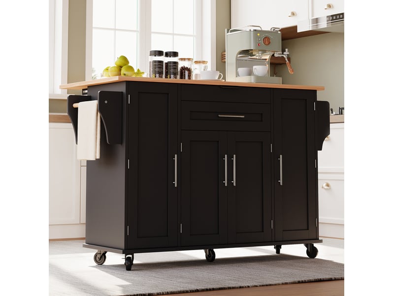 Desserte de cuisine mobile 136x70x92 cm, plateau extensible, noir et naturel - Conforama B