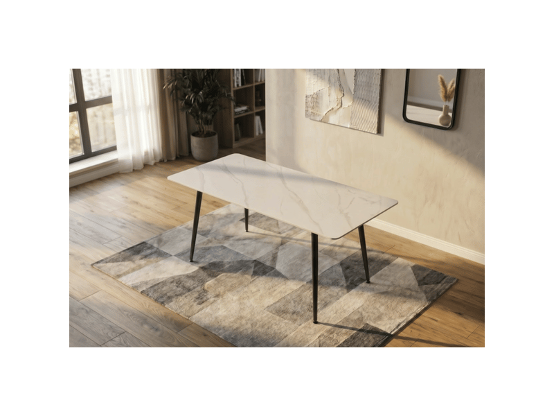  Table de salle à manger hexa 140 cm en céramique effet marbre blanc et métal noir – 6 places  - Conforama D