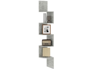 Étagère d'angle murale de rangement forme zigzag 20l x 20l x 126h cm gris 5 niveaux bois