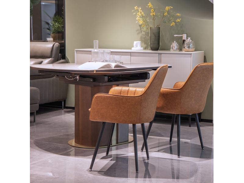  Lot de 2 chaises de salle à manger marron avec accoudoirs et pieds en métal  - Conforama E