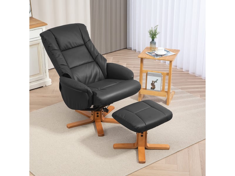  Fauteuil inclinable avec repose-pieds, fonction inclinable, revêtement en similicuir, jusqu'à 150 kg, 71 x 84 x 102 cm, noir  - Conforama C