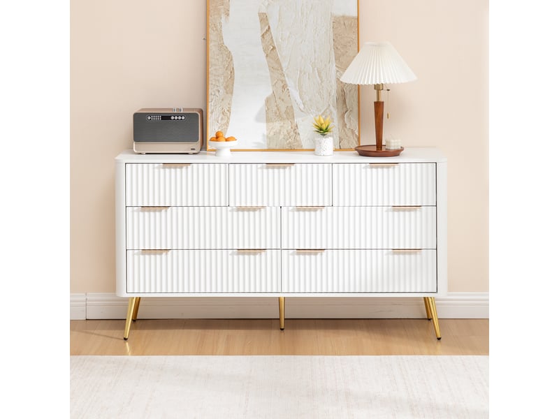  Commode de rangement, avec 7 tiroirs, glissières à fermeture douce et dispositif anti-basculement, 145×40×80 cm  - Conforama B
