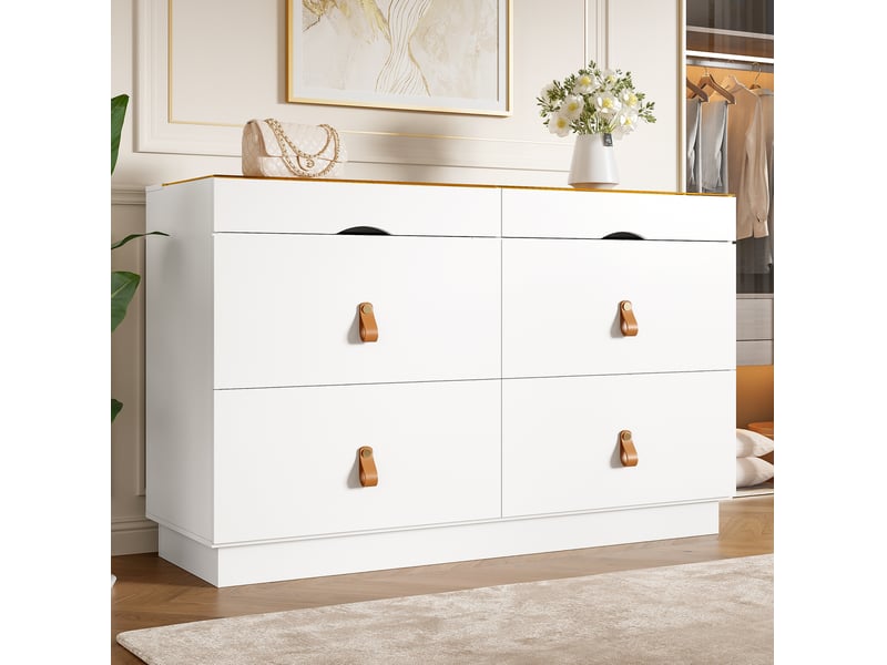  Commode à bijoux 120 x 40 x 78 cm blanche, verre et panneaux de particules, 6 tiroirs avec rangement  - Conforama B