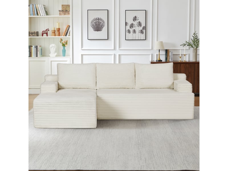  Canapé d'angle en velours côtelé 3 places, sans montage, design modulaire, assise profonde, confort moelleux, gain de place  - Conforama B
