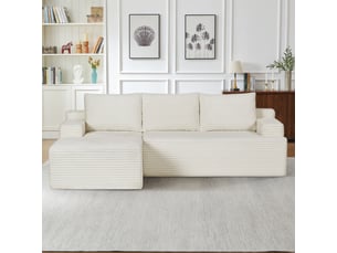Canapé d'angle en velours côtelé 3 places, sans montage, design modulaire, assise profonde, confort moelleux, gain de place