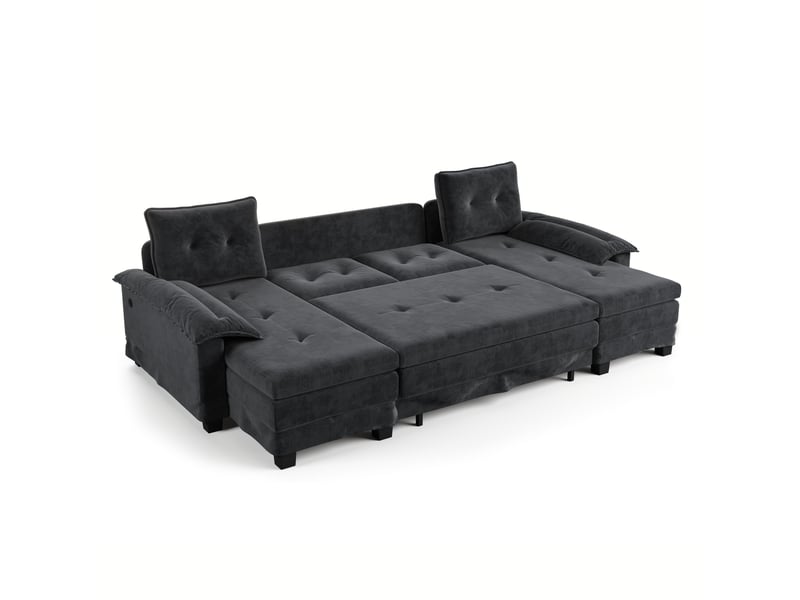 Canapé d'angle, canapé convertible – forme u, 278 cm, lit gigogne, port usb, avec accoudoirs, gris - Conforama B