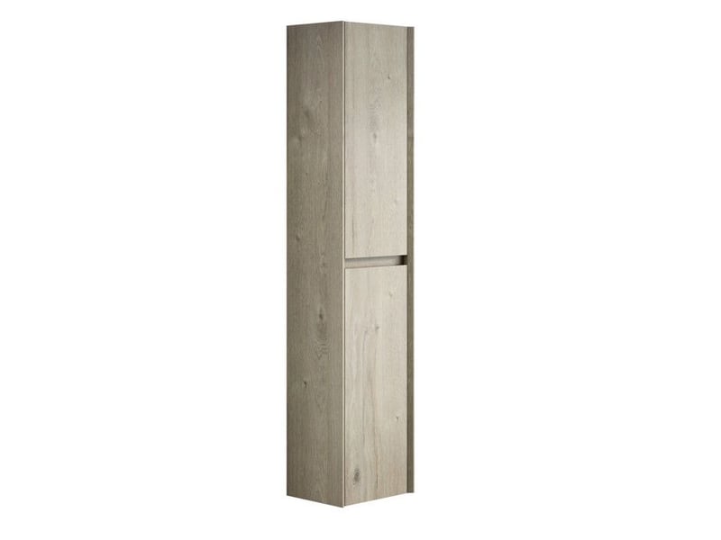  Meuble de salle de bain haut - colonne avec 2 portes et étagère réglable - grain de bois de chêne crème - 140cm blanc - Conforama E