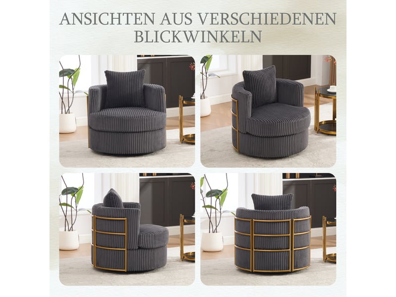 Fauteuil de salon - fauteuil de loisirs pivotant à 360° en velours côtelé, avec rangement, pour salon, gris - Conforama R