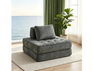 Fauteuil convertible 1 place 2 en 1 avec coussin, couchage d'appoint en chenille gris