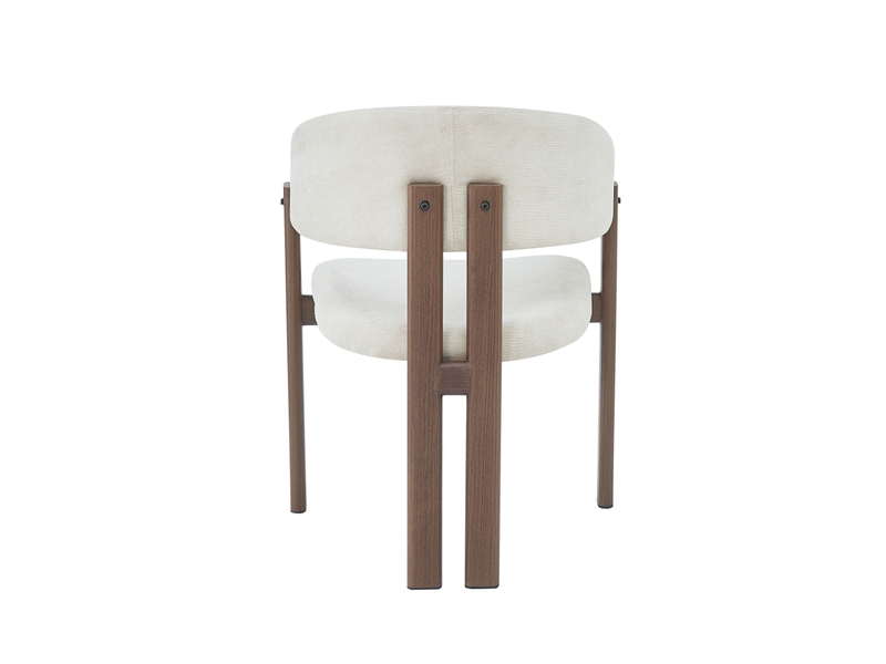  Lot de 4 chaises de salle à manger,avec accoudoirs,lin et métal effet noyer,beige  - Conforama D