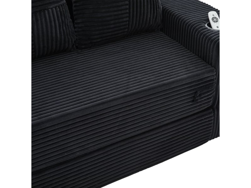  Canapé droit 2 places en velours côtelé noir avec poches latérales, 151 cm Fay Lum - Conforama W